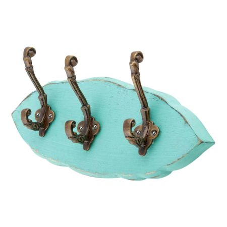 Sea Green Antique Small Wall Wooden Iron Hooks